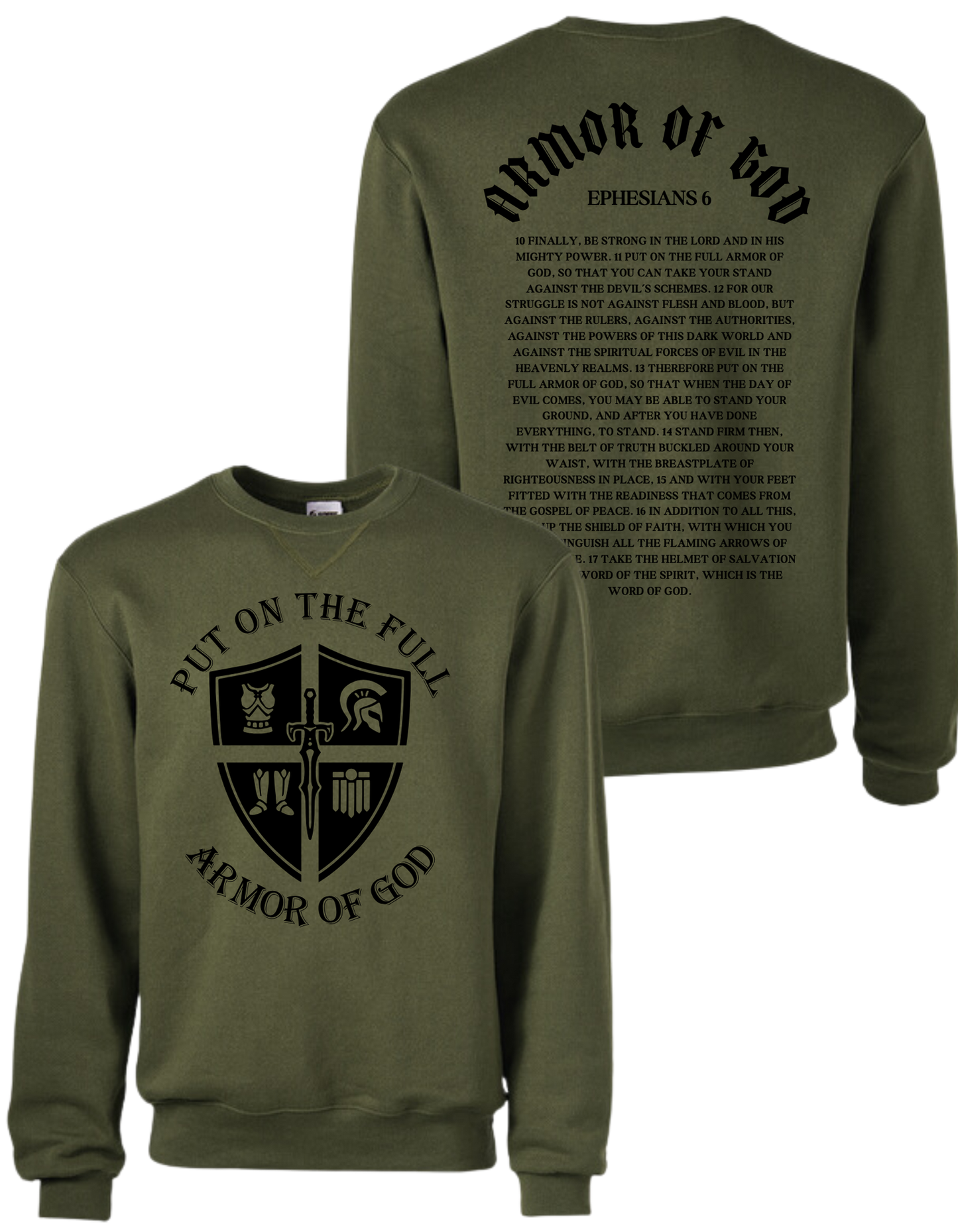 ARMOR OF GOD OLIVE SWEATSHIRT